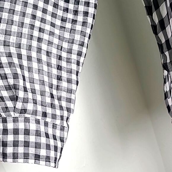 Calvin Klein High-Low Sheer Buttondown Blouse, Black & White Check, Size Medium - Picture 4 of 9